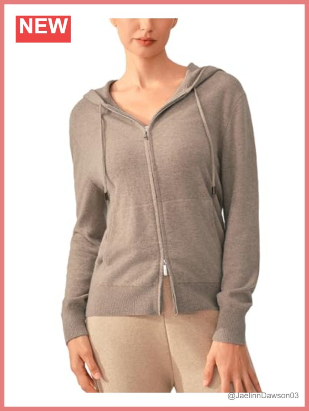 100% Pure Cashmere Hooded Cardigan Zip Up Sweater